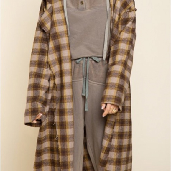 Sweaters - Brown and Yellow Plaid Rough Cut Trench